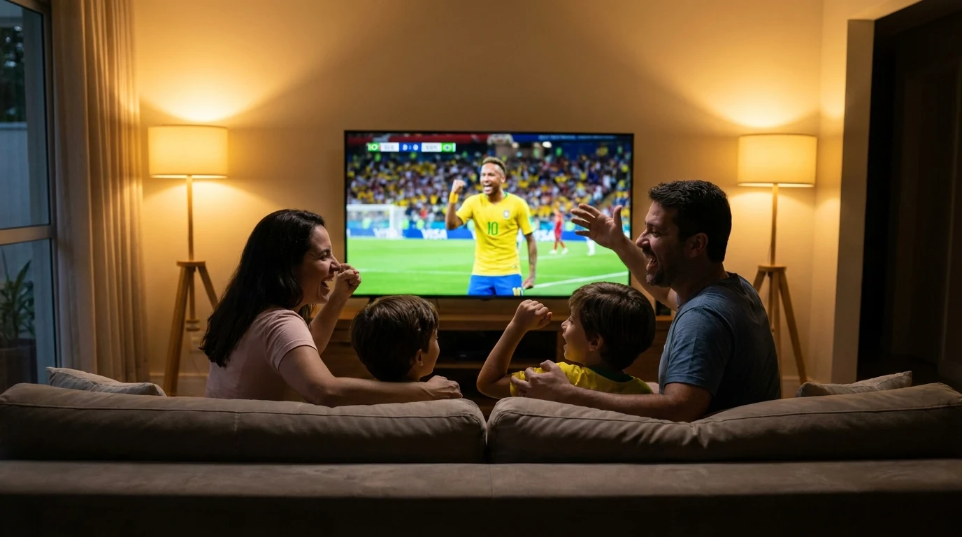 Família assistindo partida de futebol na Smart TV — Brasileirão 2026