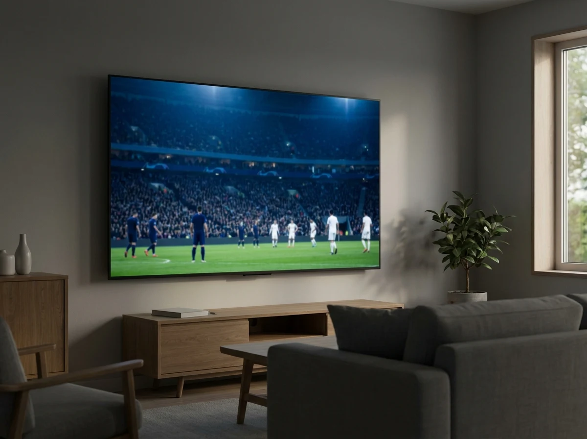 Smart TV mostrando jogo da Champions