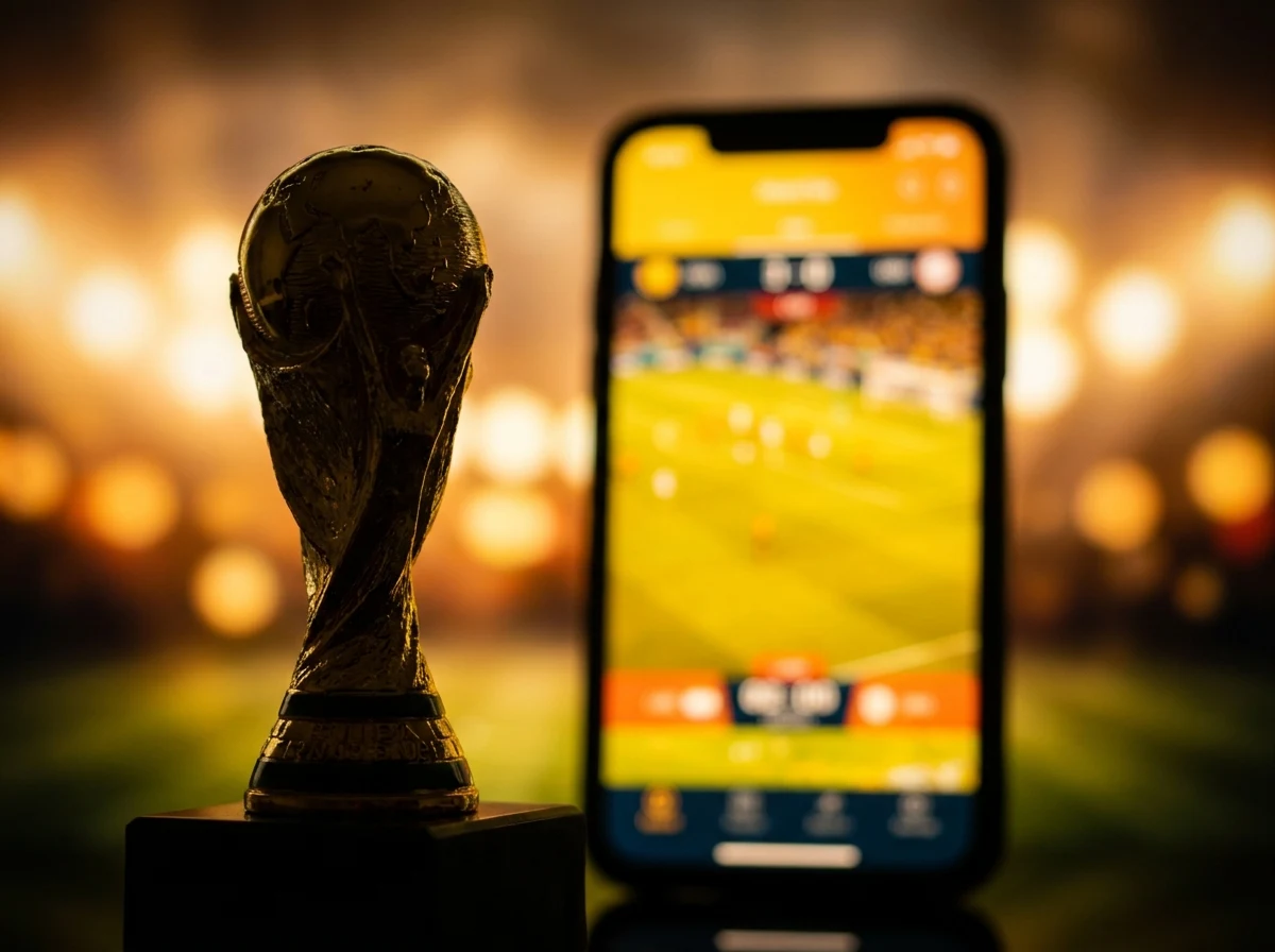 Troféu Libertadores e celular mostrando transmissão